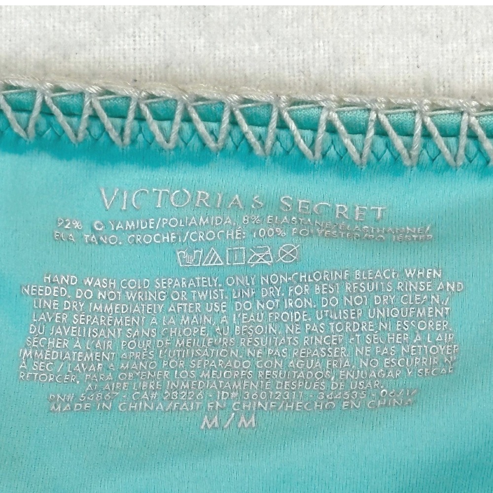 00s Vintage Victoria's Secret Turquoise Crochet Trim Side Tie Bikini Bottom M - Picture 3 of 5